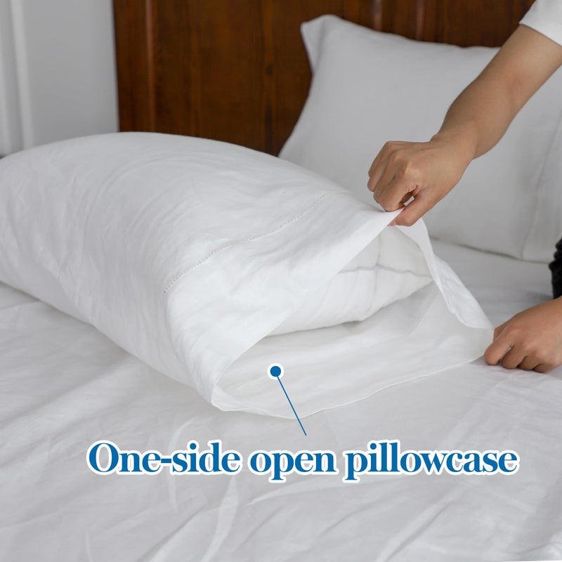 Simple&Opulence 100% Linen Pillowcase with Hand Drawing Hemstitch Pillow Cover Queen Size Set of 2 Soft and Durable (White, 20''x30'') - Image 5